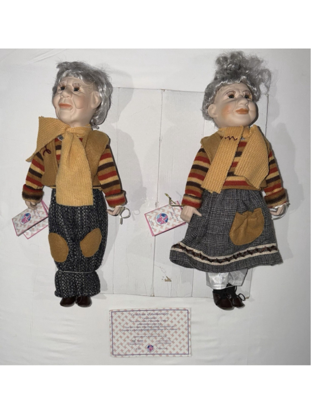 J.Misa Porcelain Doll Elderly Couple Grandma Grandpa Collectible Decor Folk Art